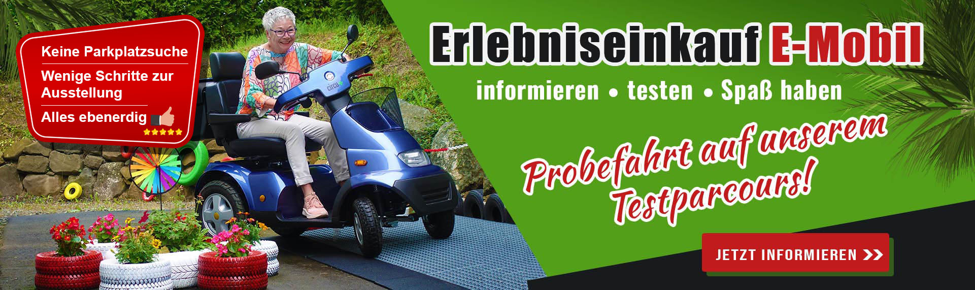 Frau fährt mit dem Elektromobil